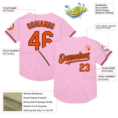 Custom Light Pink Orange-Black Mesh Authentic Throwback Baseball Jersey - Sky-Custom