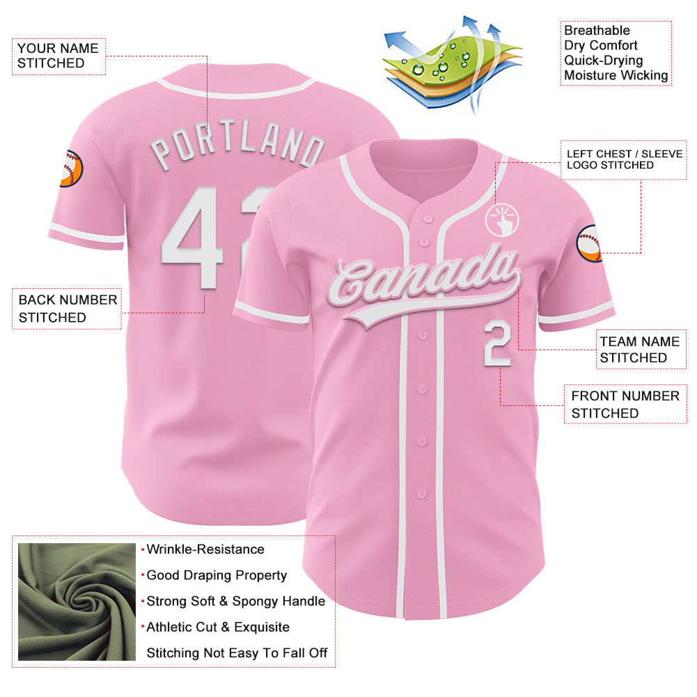 Custom Light Pink White Authentic Baseball Jersey - Sky-Custom
