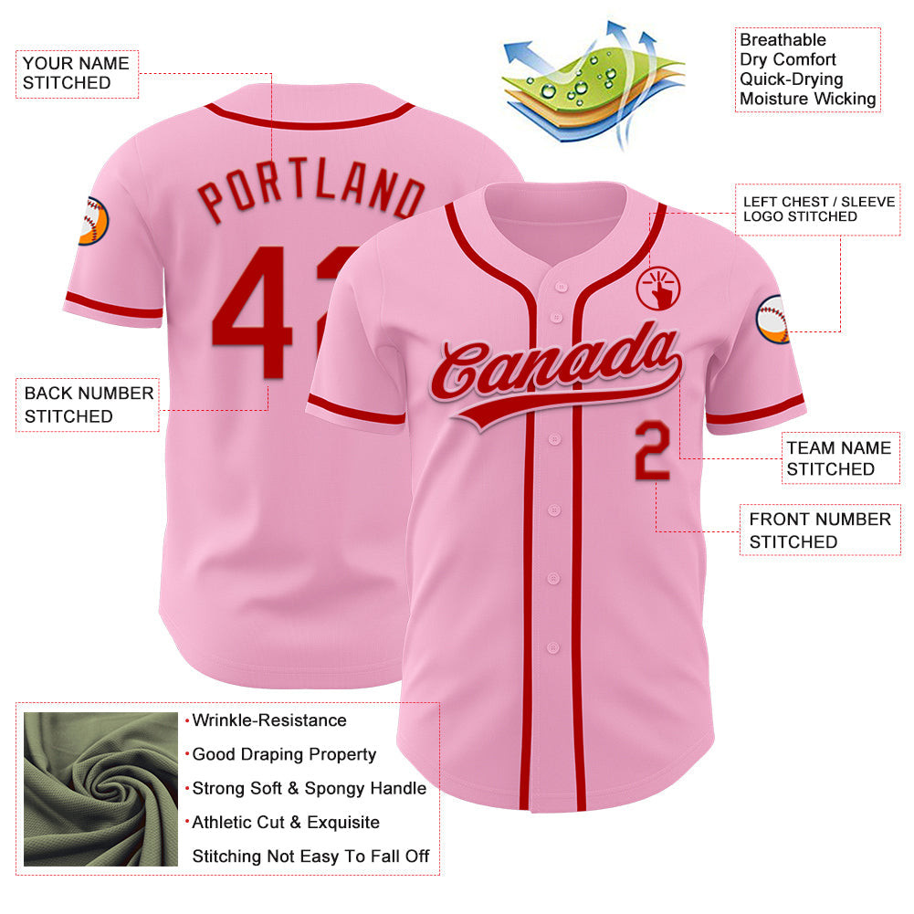 Custom Light Pink Red Authentic Baseball Jersey - Sky-Custom