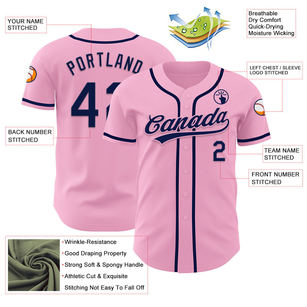 Custom Light Pink Navy Authentic Baseball Jersey - Sky-Custom
