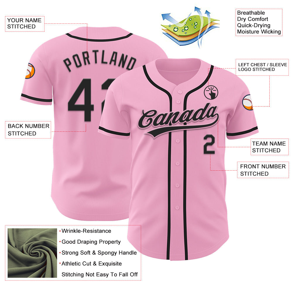 Custom Light Pink Black Authentic Baseball Jersey - Sky-Custom