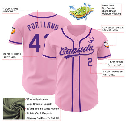 Custom Light Pink Purple Authentic Baseball Jersey - Sky-Custom