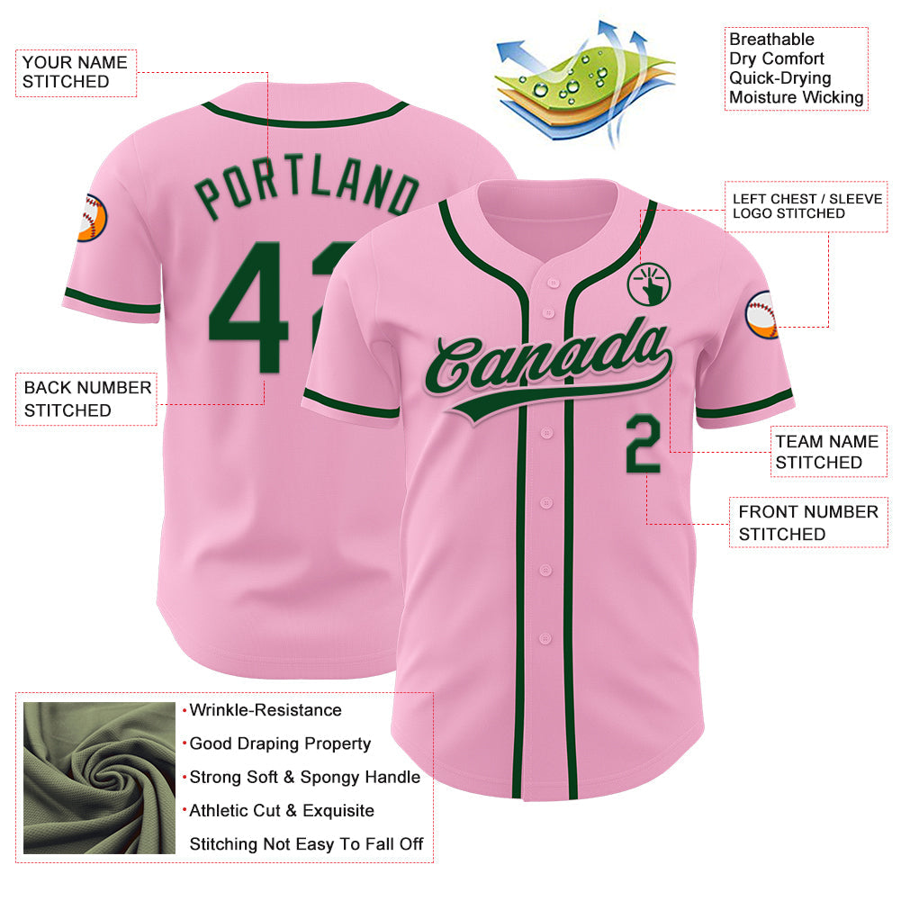 Custom Light Pink Green Authentic Baseball Jersey - Sky-Custom