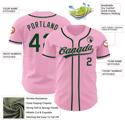 Custom Light Pink Green Authentic Baseball Jersey - Sky-Custom