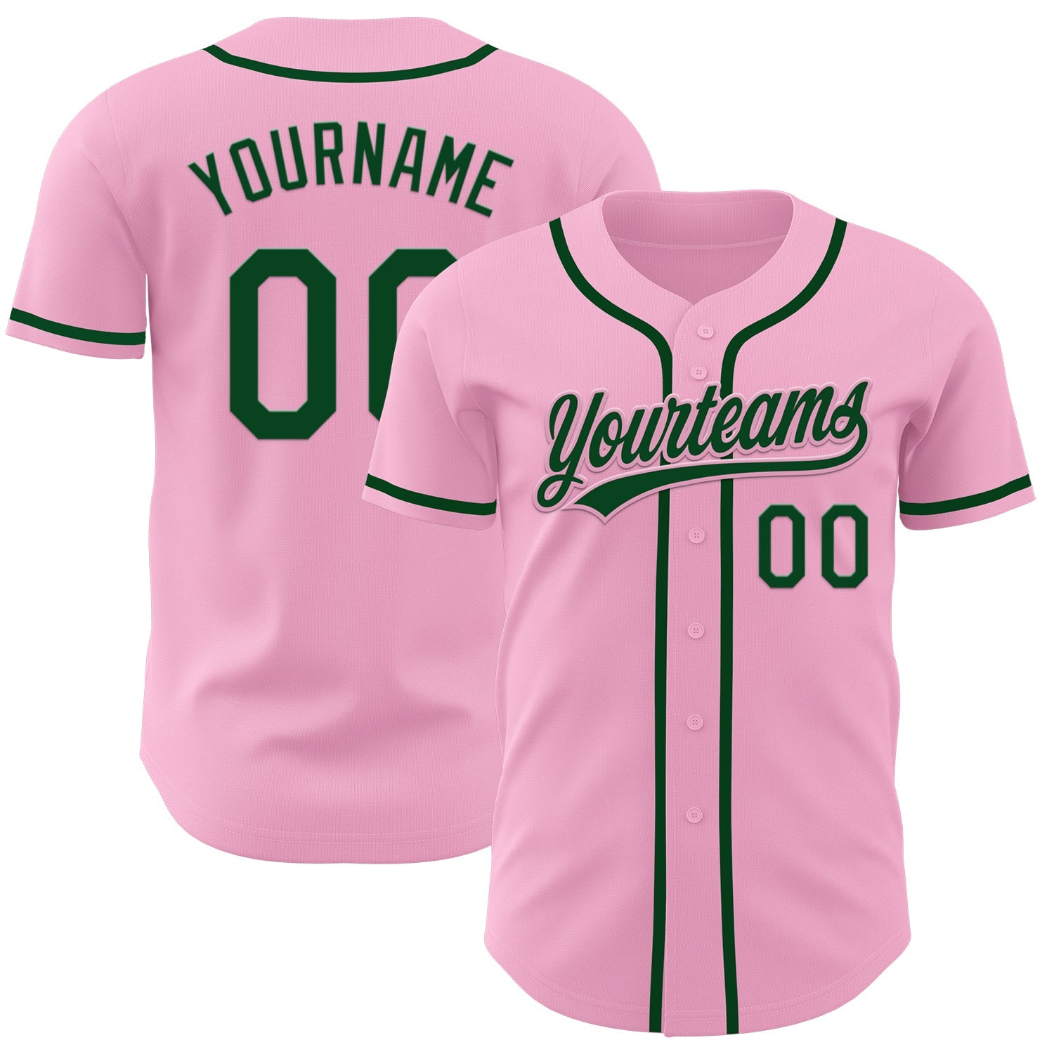 Custom Light Pink Green Authentic Baseball Jersey - Sky-Custom