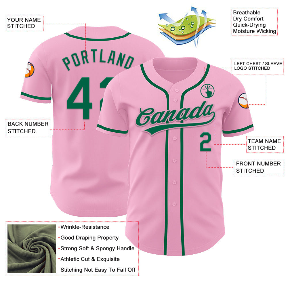 Custom Light Pink Kelly Green Authentic Baseball Jersey - Sky-Custom