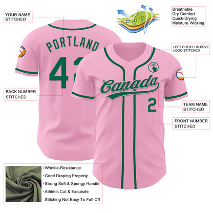 Custom Light Pink Kelly Green Authentic Baseball Jersey - Sky-Custom