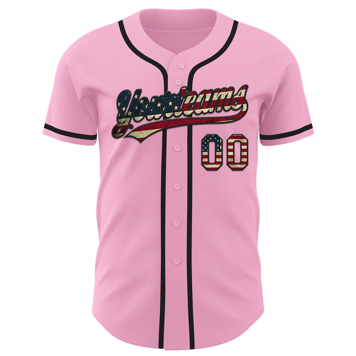 Custom Light Pink Vintage USA Flag-Black Authentic Baseball Jersey - Sky-Custom