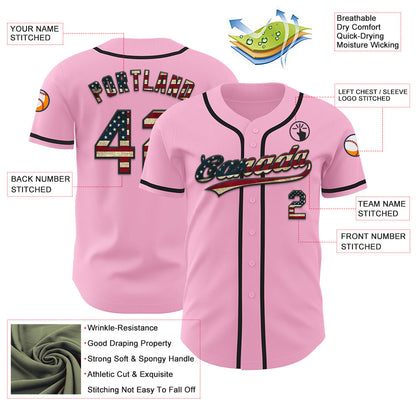 Custom Light Pink Vintage USA Flag-Black Authentic Baseball Jersey - Sky-Custom
