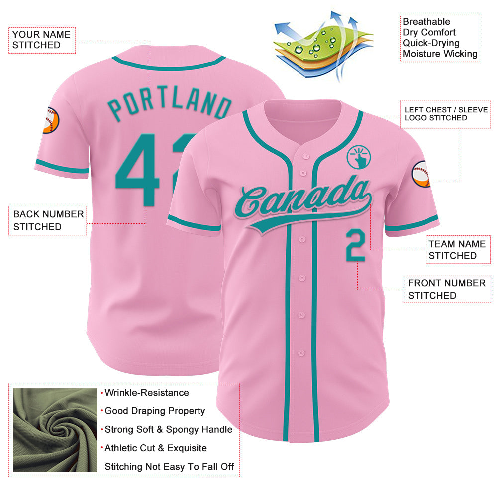 Custom Light Pink Teal Authentic Baseball Jersey - Sky-Custom