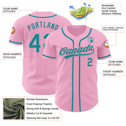Custom Light Pink Teal Authentic Baseball Jersey - Sky-Custom