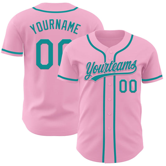 Custom Light Pink Teal Authentic Baseball Jersey - Sky-Custom