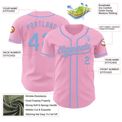 Custom Light Pink Light Blue Authentic Baseball Jersey - Sky-Custom
