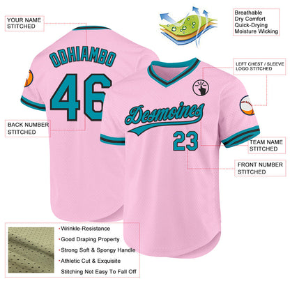Custom Light Pink Teal-Black Authentic Throwback Baseball Jersey - Sky-Custom