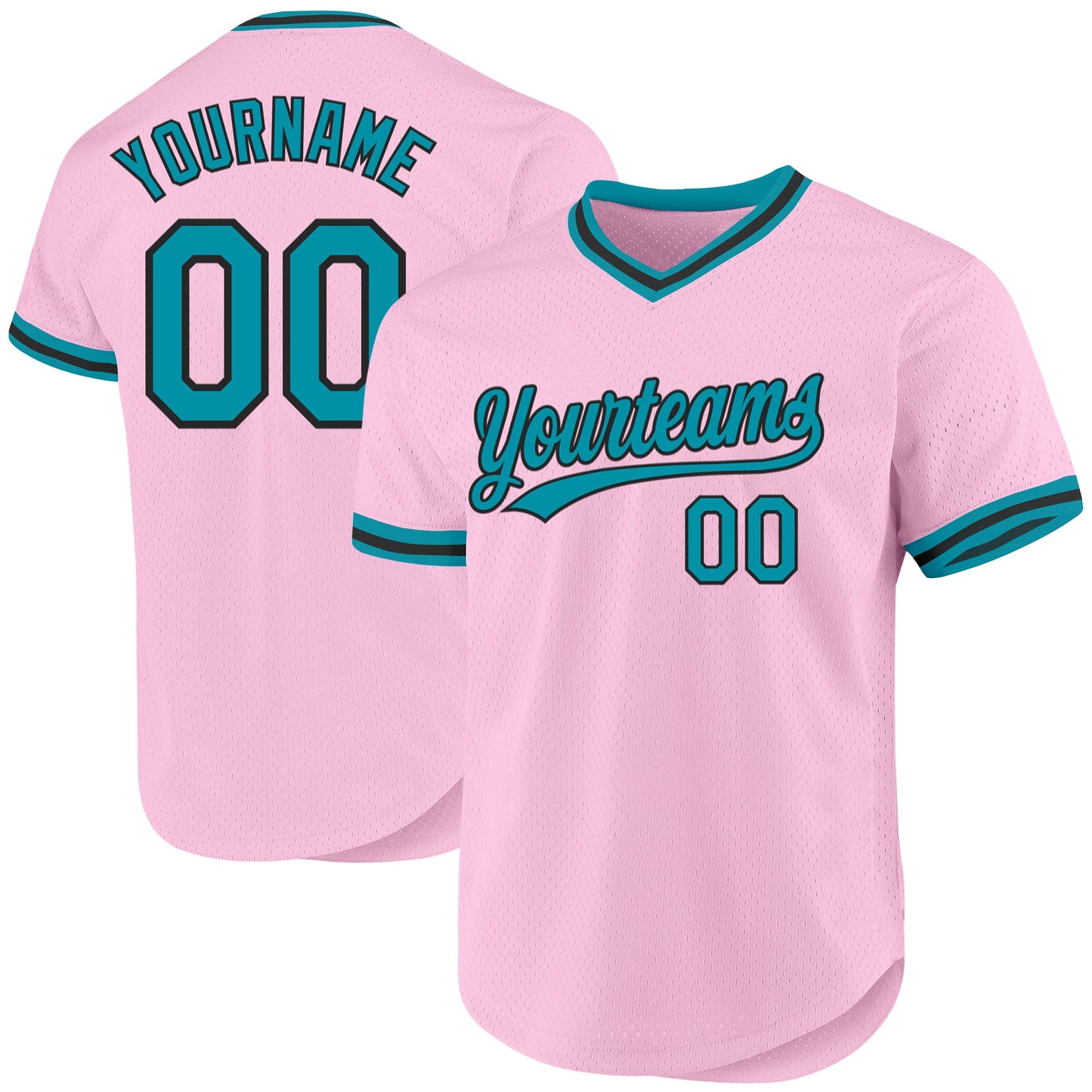 Custom Light Pink Teal-Black Authentic Throwback Baseball Jersey - Sky-Custom
