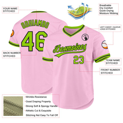Custom Light Pink Neon Green-Black Authentic Throwback Baseball Jersey - Sky-Custom
