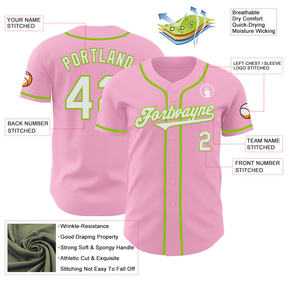 Custom Light Pink White-Neon Green Authentic Baseball Jersey - Sky-Custom