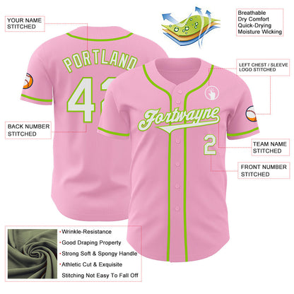 Custom Light Pink White-Neon Green Authentic Baseball Jersey - Sky-Custom