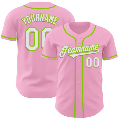Custom Light Pink White-Neon Green Authentic Baseball Jersey - Sky-Custom