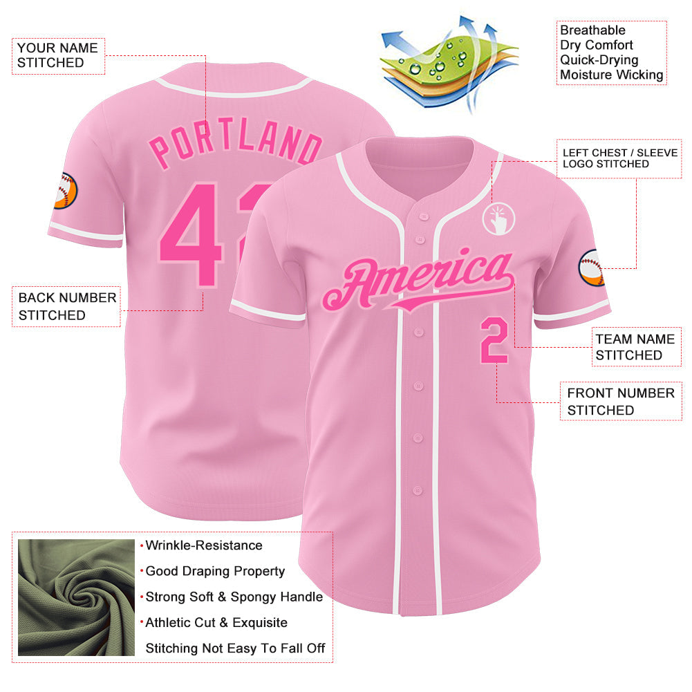Custom Light Pink Pink-White Authentic Baseball Jersey - Sky-Custom