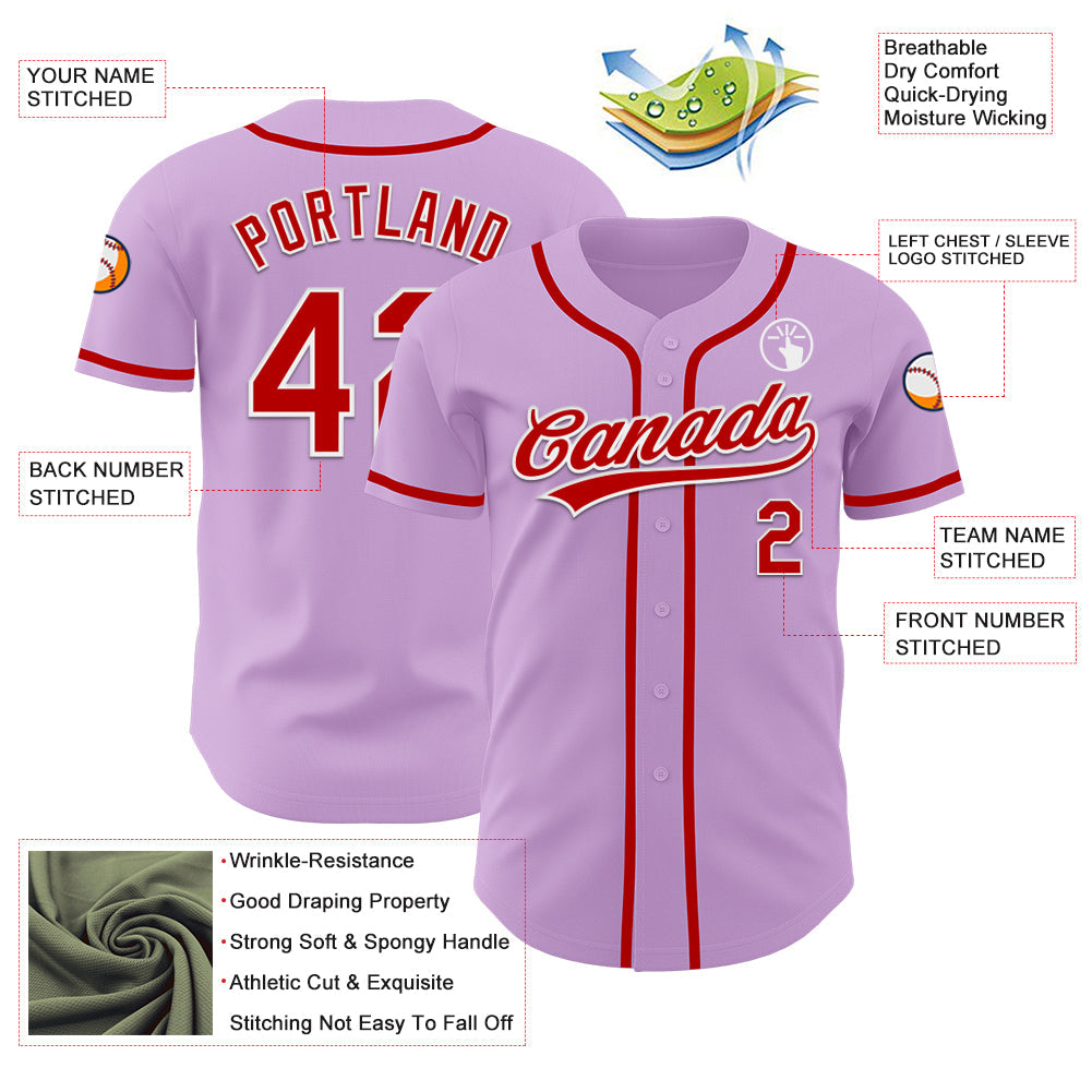Custom Light Purple Red-White Authentic Baseball Jersey - Sky-Custom