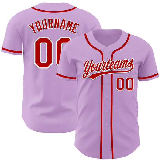 Custom Light Purple Red-White Authentic Baseball Jersey - Sky-Custom