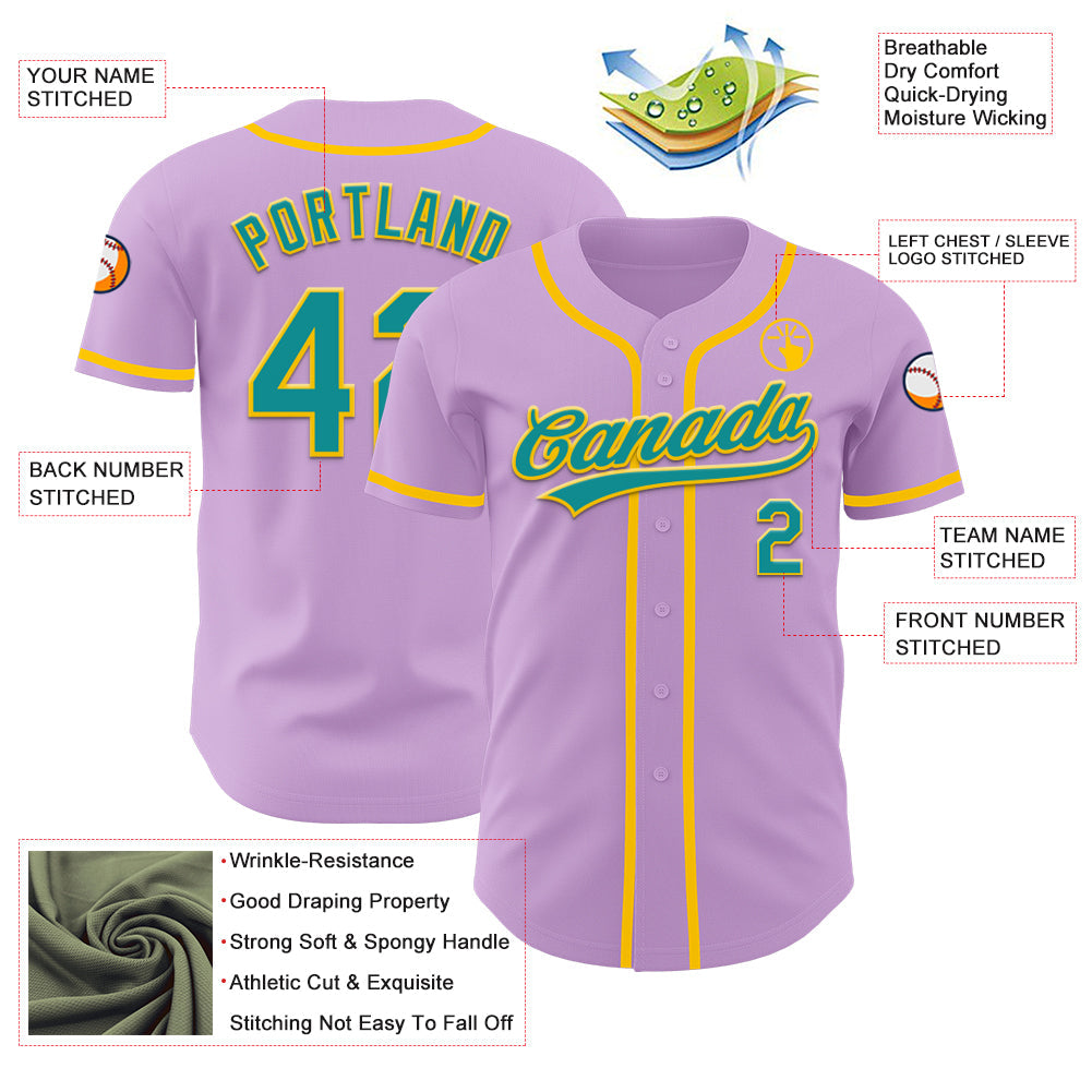 Custom Light Purple Teal-Yellow Authentic Baseball Jersey - Sky-Custom