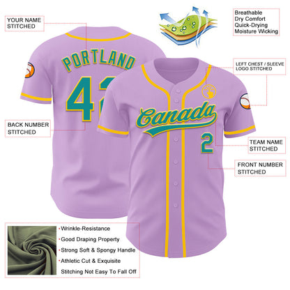 Custom Light Purple Teal-Yellow Authentic Baseball Jersey - Sky-Custom
