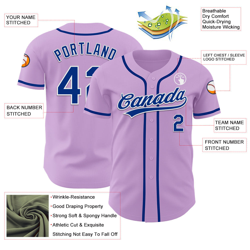 Custom Light Purple Royal-White Authentic Baseball Jersey - Sky-Custom