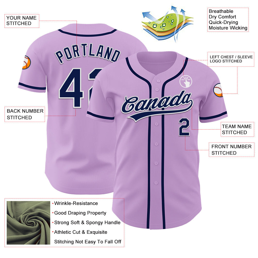 Custom Light Purple Navy-White Authentic Baseball Jersey - Sky-Custom