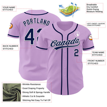Custom Light Purple Navy-White Authentic Baseball Jersey - Sky-Custom