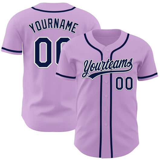Custom Light Purple Navy-White Authentic Baseball Jersey - Sky-Custom
