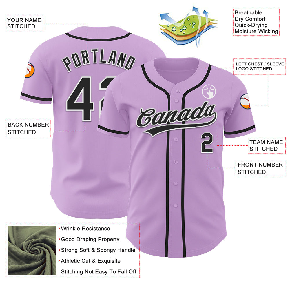 Custom Light Purple Black-White Authentic Baseball Jersey - Sky-Custom