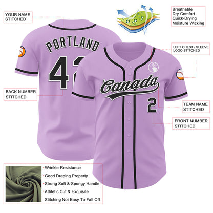 Custom Light Purple Black-White Authentic Baseball Jersey - Sky-Custom