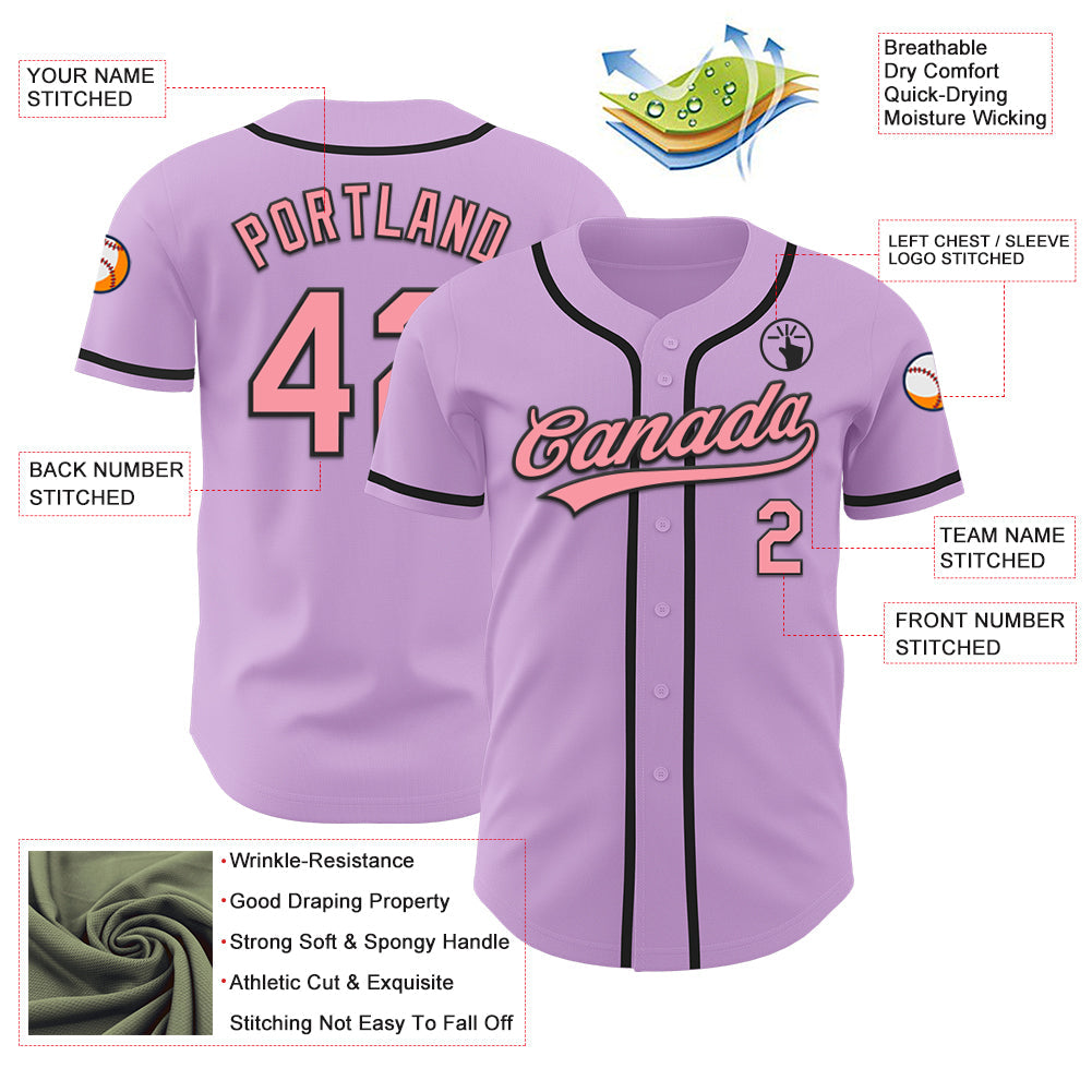Custom Light Purple Medium Pink-Black Authentic Baseball Jersey - Sky-Custom