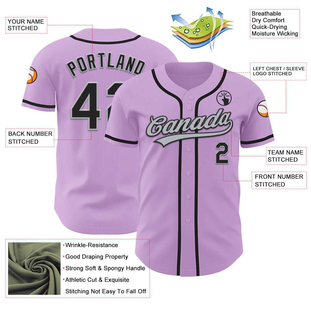 Custom Light Purple Black-Gray Authentic Baseball Jersey - Sky-Custom