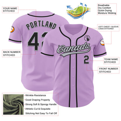 Custom Light Purple Black-Gray Authentic Baseball Jersey - Sky-Custom