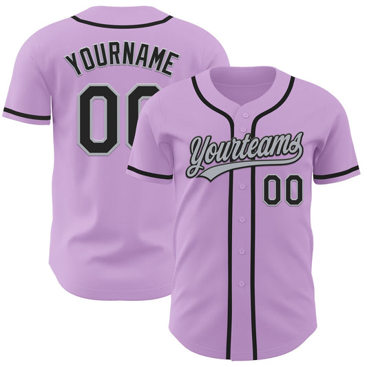 Custom Light Purple Black-Gray Authentic Baseball Jersey - Sky-Custom