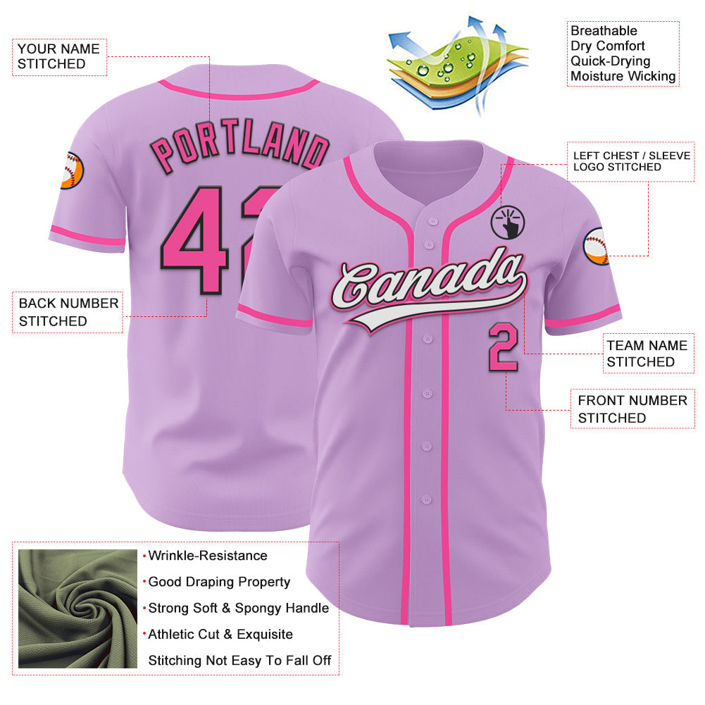 Custom Light Purple Pink-Black Authentic Baseball Jersey - Sky-Custom