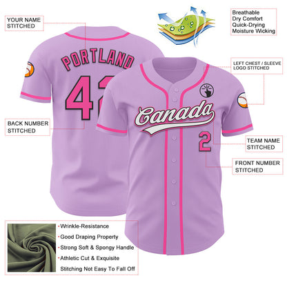 Custom Light Purple Pink-Black Authentic Baseball Jersey - Sky-Custom