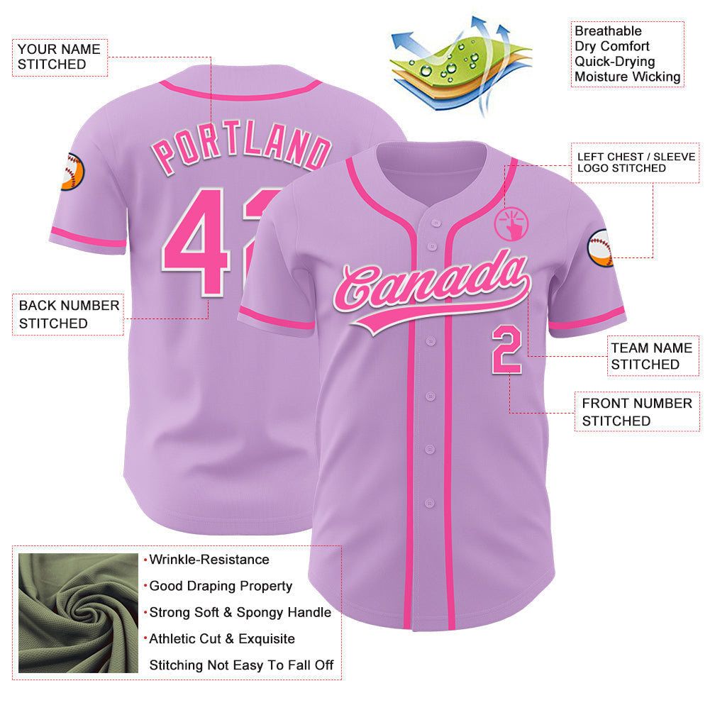 Custom Light Purple Pink-White Authentic Baseball Jersey - Sky-Custom