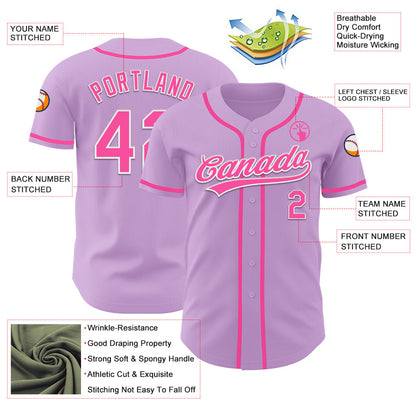 Custom Light Purple Pink-White Authentic Baseball Jersey - Sky-Custom