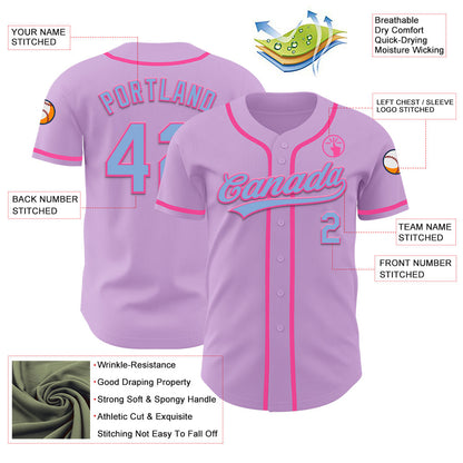 Custom Light Purple Light Blue-Pink Authentic Baseball Jersey - Sky-Custom