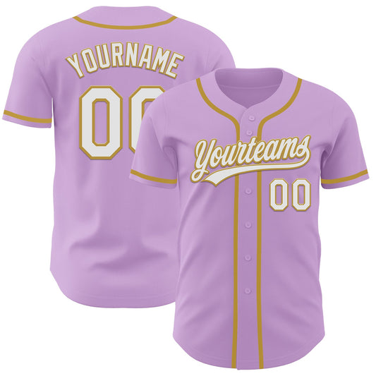 Custom Light Purple White-Old Gold Authentic Baseball Jersey - Sky-Custom
