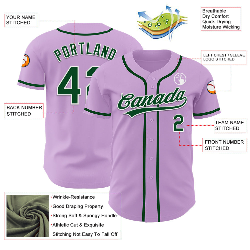 Custom Light Purple Green-White Authentic Baseball Jersey - Sky-Custom