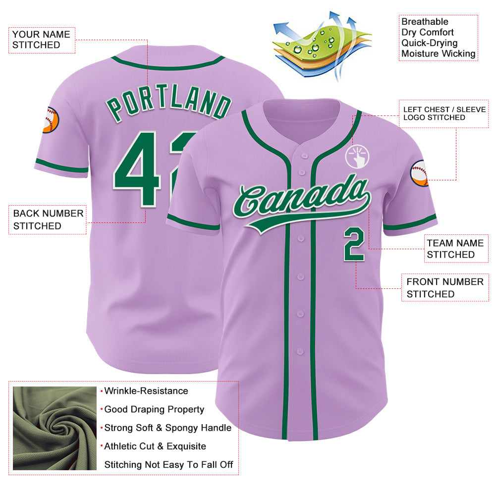 Custom Light Purple Kelly Green-White Authentic Baseball Jersey - Sky-Custom