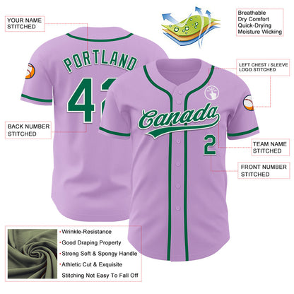 Custom Light Purple Kelly Green-White Authentic Baseball Jersey - Sky-Custom