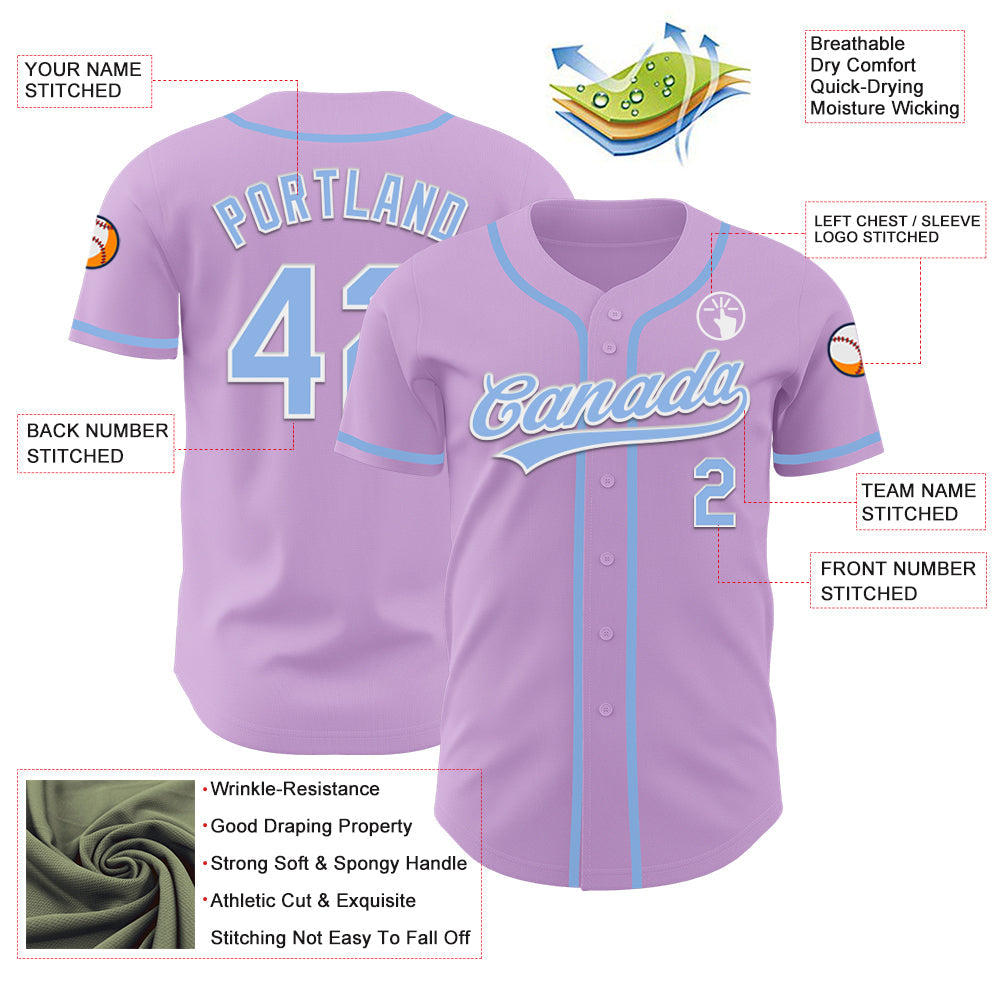 Custom Light Purple Light Blue-White Authentic Baseball Jersey - Sky-Custom