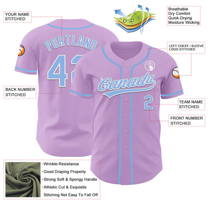 Custom Light Purple Light Blue-White Authentic Baseball Jersey - Sky-Custom