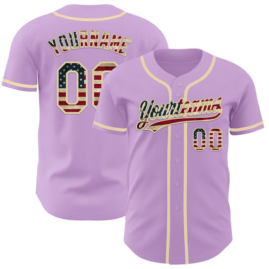 Custom Light Purple Vintage USA Flag-Cream Authentic Baseball Jersey - Sky-Custom
